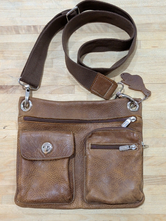 Roots Handbags - Vintage Roots Brown Leather Crossbody Bag with Adjustable Strap Villager Style